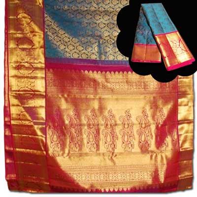 "Kalaneta blue colour Kanchi fancy silk saree NSHH-28 (with Blouse) - Click here to View more details about this Product